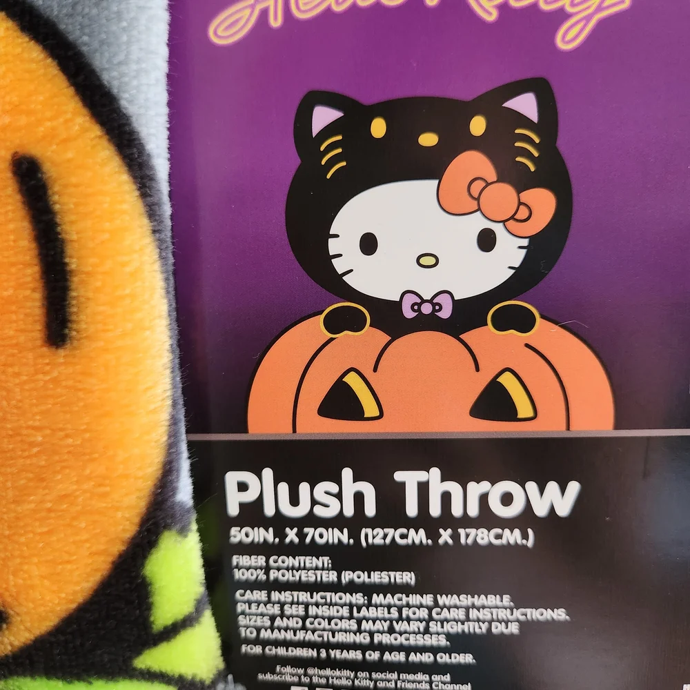 Hello Kitty Halloween Blanket Black and Gray